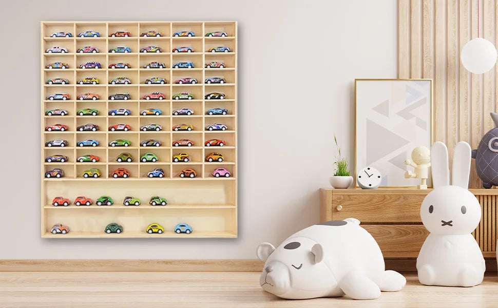 NONED Massivholz Auto Modell Box 60 Fächer Wandmontage 58,5x64,5 cm