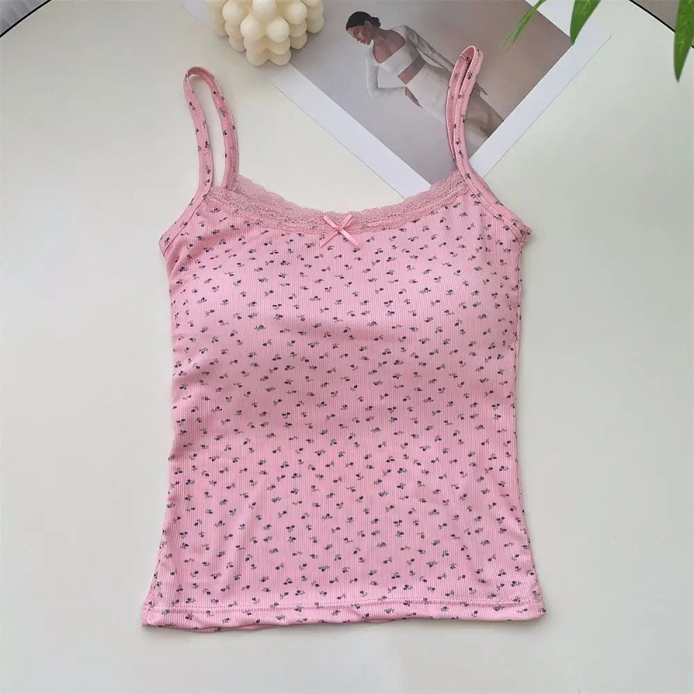 Camisole 2025: Sexy Vest Y2K Camisole Women Clothes Lace Flower Print - Camis Tank Tops One Size Sweet Floral Tops Elegant Slim Short Tank Tops Collection