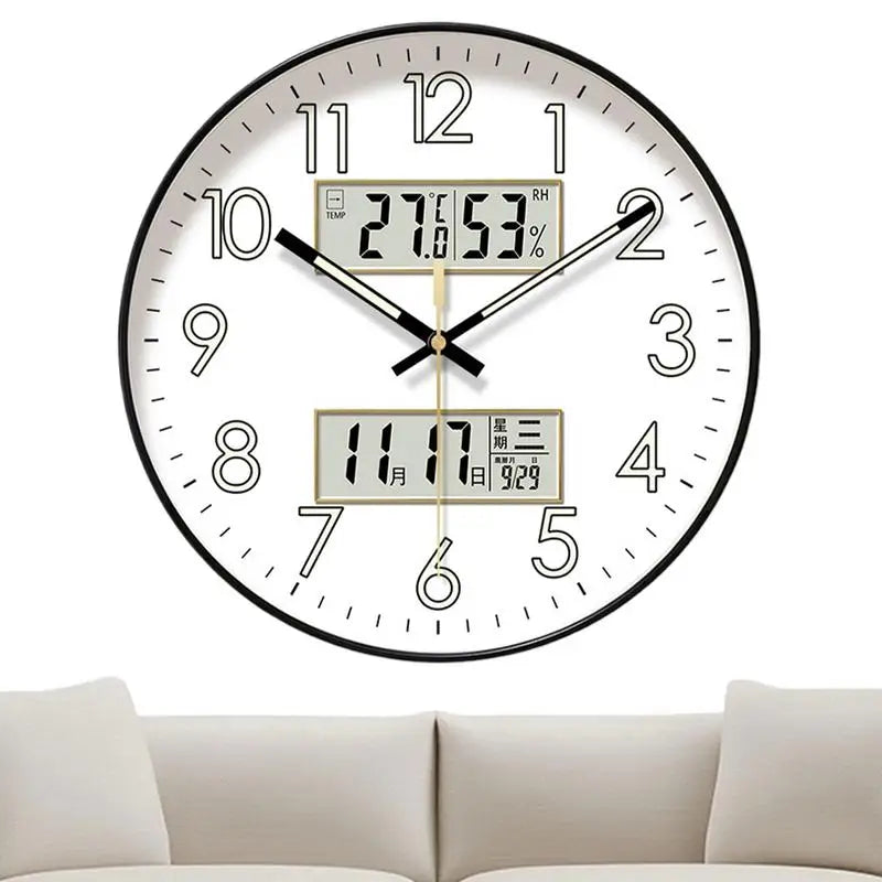 Modern Design Clock Silent Non Ticking Round Luminous Wall Clock with Calendar Large Digital Display Night Light Wall Clock