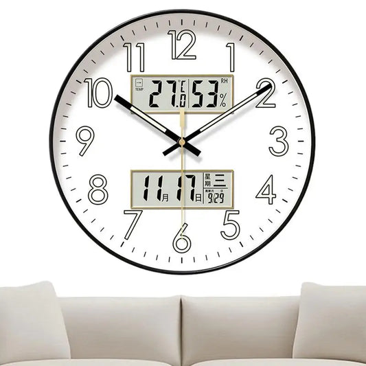 Modern Design Clock Silent Non Ticking Round Luminous Wall Clock with Calendar Large Digital Display Night Light Wall Clock