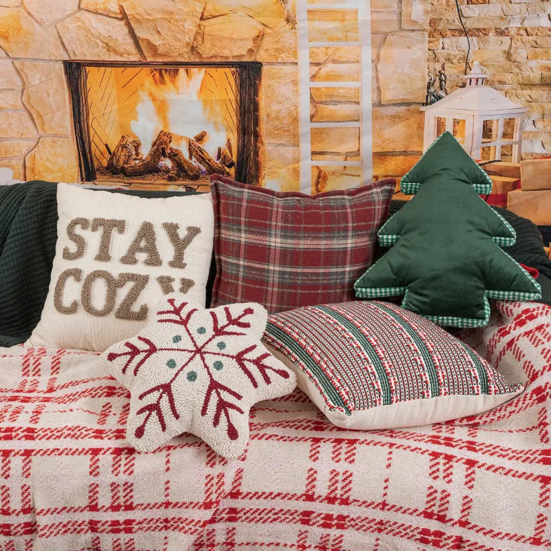 Christmas Pillowcase Christmas Tree Pillow New Year Plaid Sofa Throw Cushion Atmosphere Christmas Decoration Back Pillow Covers