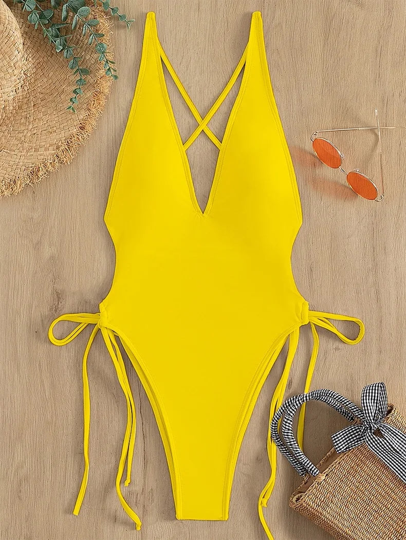 Badeanzug 2025: TOKITIND Solid Lace Up Badeanzug Damen Sexy Swimsuit Swimwear - Push Up Damen Bathing Suit Beachwear Female Bodysuit