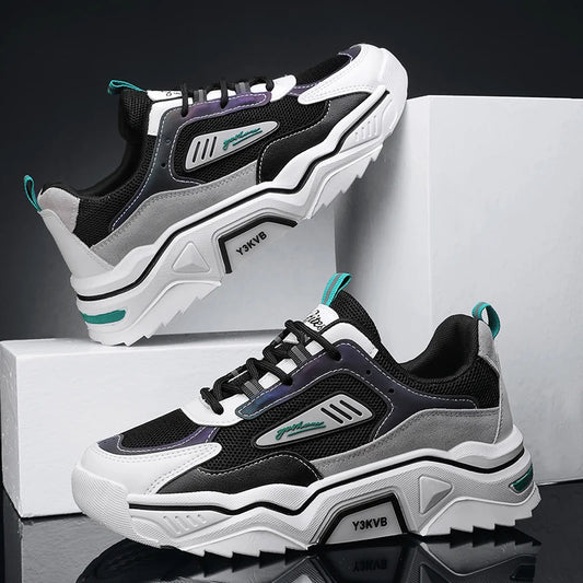 Men's Walking Sneakers Breathable Fashion Sports Shoes Non-slip Lightweight Running Shoes for Men Thick Bottom Mesh Casual Shoes