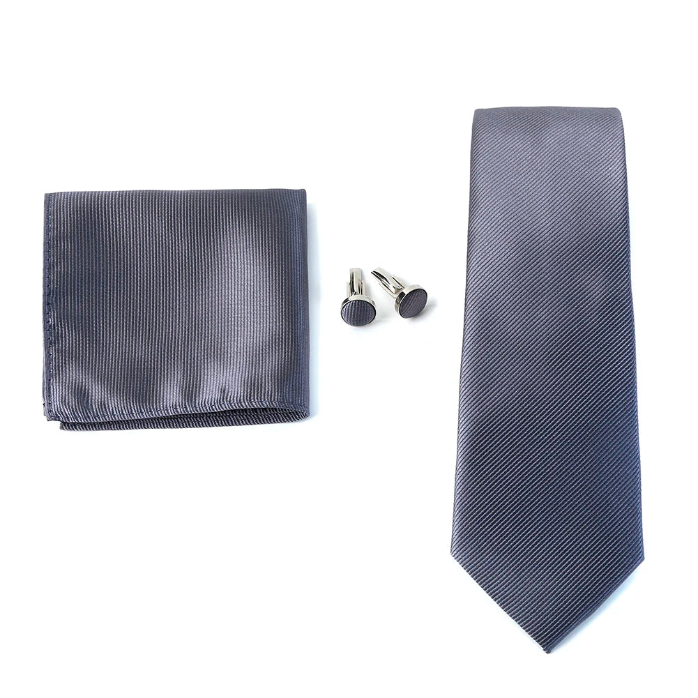 Necktie Fashion Brand Handmade Solid Necktie Handkerchief Cufflinks Set For Men Ties Suit Shirts Wedding Accessories Man Gifts