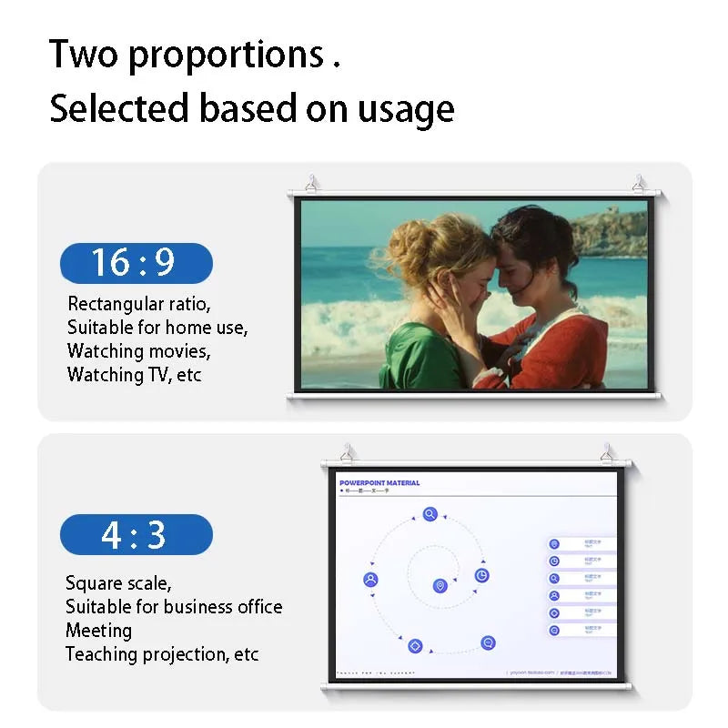 Thinyou 60inch 72inch 84inch 100 Inch 16:9 HD Projector Screen White Manual Pull Up Diagonal High-definition pantalla proyector