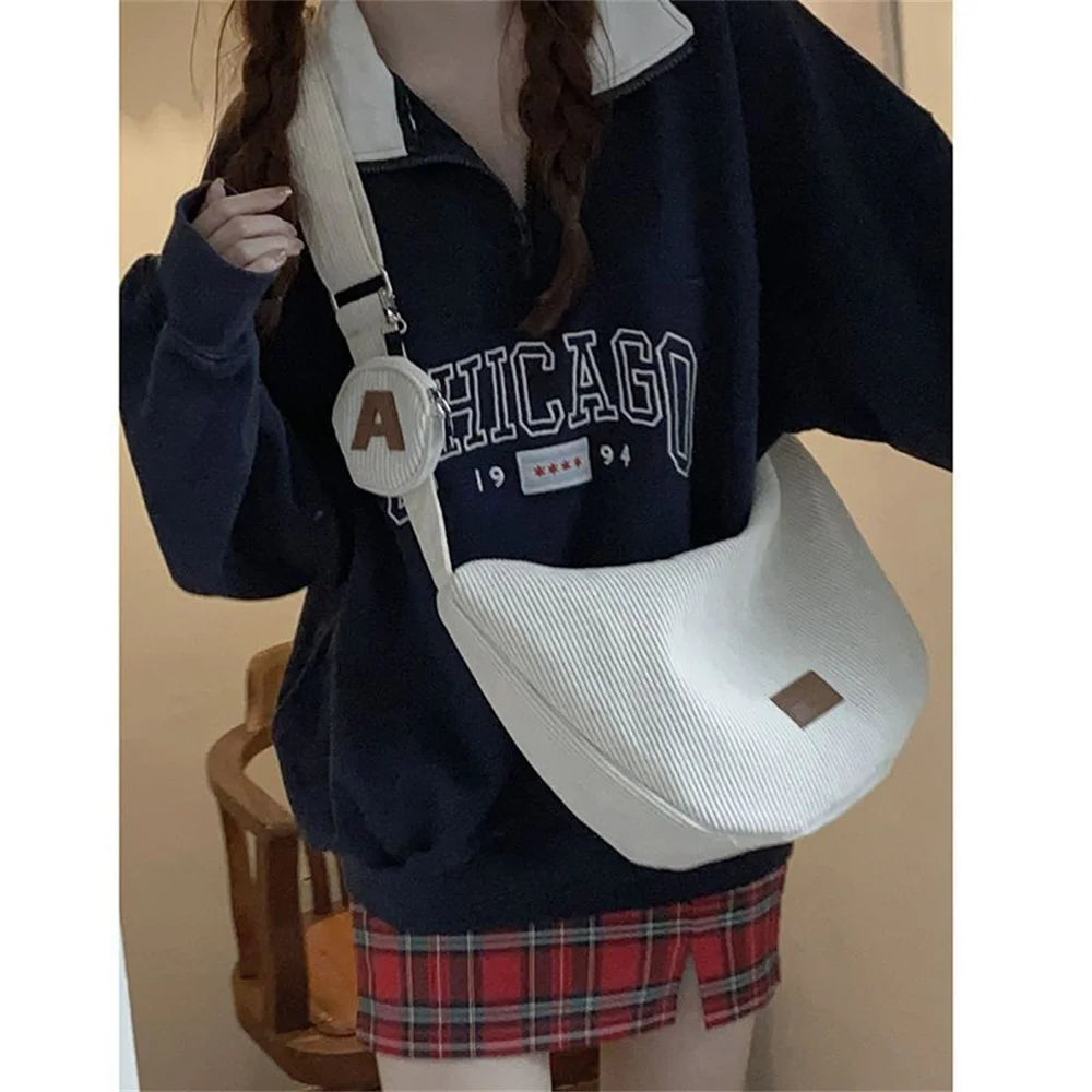 Large Capacity Corduroy Shoulder Crossbody Bag Women Leisure Armpit Bag Solid Color Versatile Dumpling Bag Fashion Messenger Bag