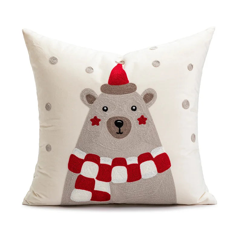 Decoration Cushion Cover Christmas Santa Snowflake Pillow Case Cotton Square Embroidery Pillow Cover 45x45cm