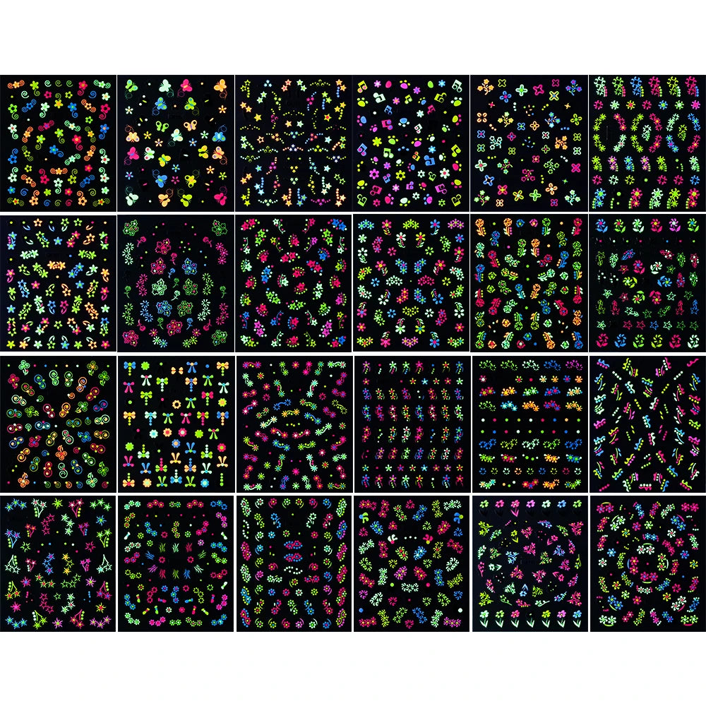 Nagel-Sticker 2025: Schmetterling-Blumen Luminous 3D - Glow-in-Dark Manicure Collection