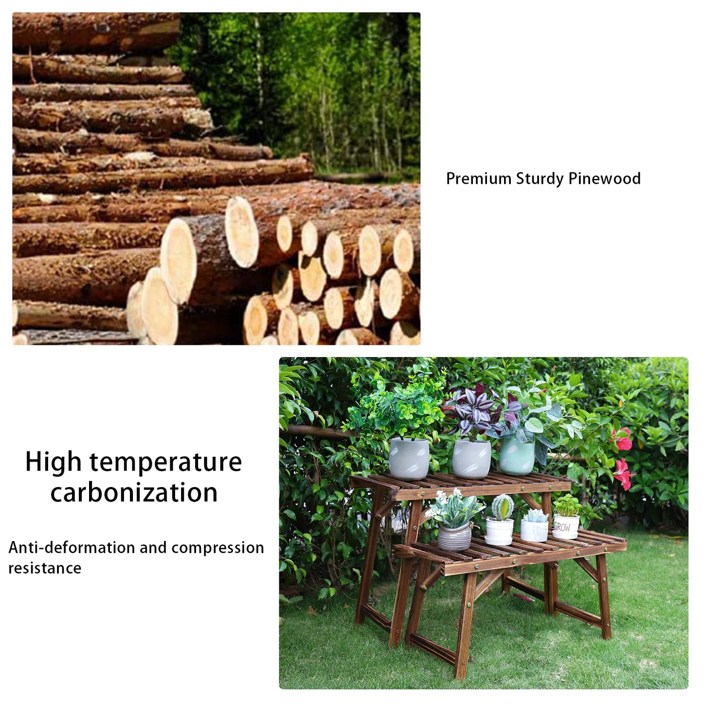 NONE Pflanzenständer Holz 3-Stufig 70x25x12,5 cm Belastbarkeit 15 kg