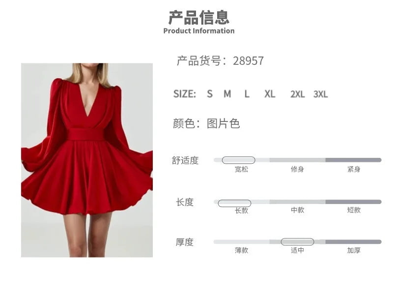 Amara Kleid V-Ausschnitt Elegant - Rot Gr S M Kurz Damen