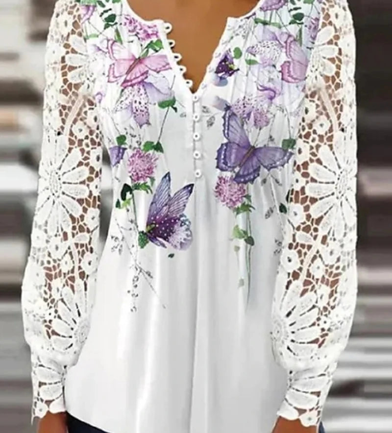 Elegant Woman Shirt Casual Fashion Temperament Blouse Printed Shirt Woman Street Top