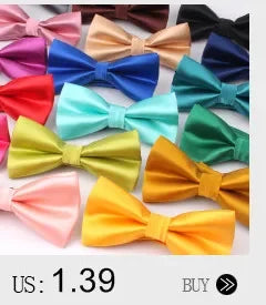 Solid Colors Polyester Adjustable Men's Accessory Set Elegant Pre-Tied Bow Tie Matching Pocket Square & Cufflinks for Wedding