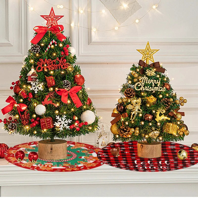 60x60CM Santa Claus Snowman Merry Christmas Tree Skirt Round Xmas Tree Rugs Skirts Household Mats Carpet Home Party Decoration