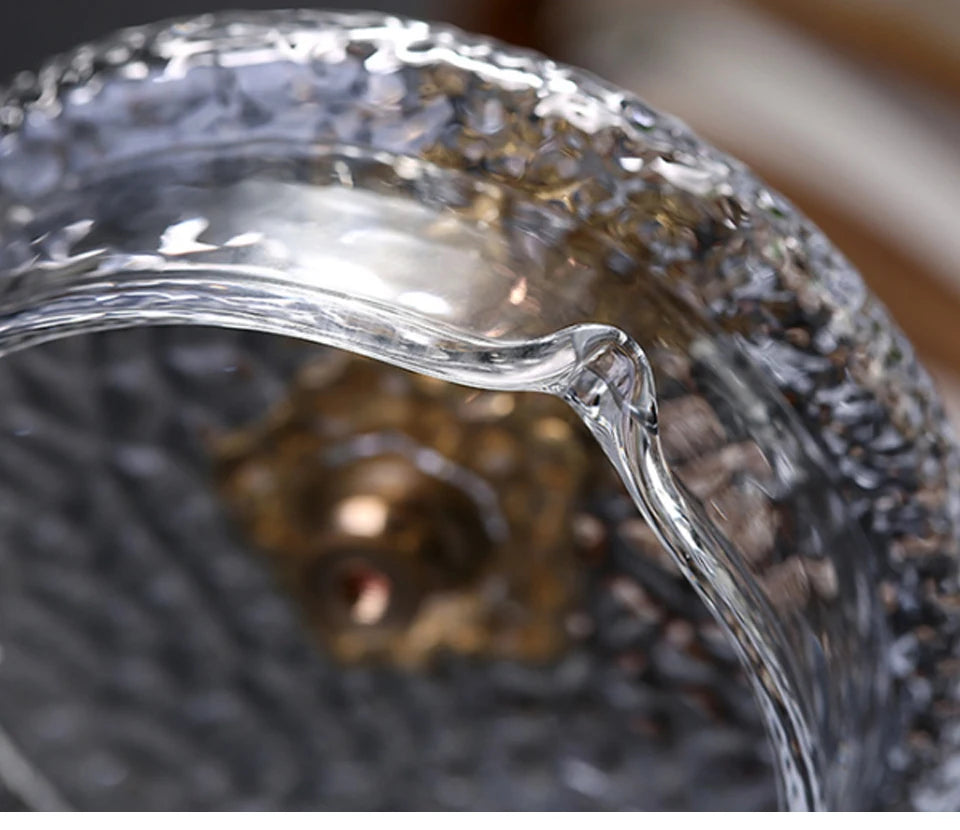 Ceainic de sticlă rezistent la temperaturi ridicate, set de ceai, ceainic de flori cu textură ciocănită manual, cu mâner pentru a face ceainic Gaiwan Pu Erh