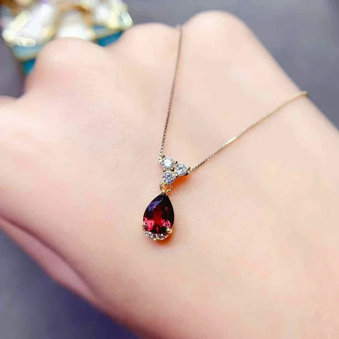 Pandantiv elegant din argint 925 cu granat, pentru petrecere, colier cu granat tăiat pară de 6*8mm, pandantiv din argint sterling, bijuterii cu pietre prețioase roșii