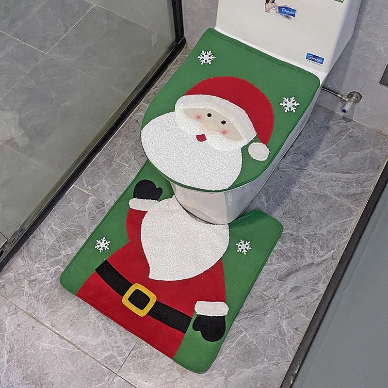 Creative Santa Claus Snowman Toilet Covers Cartoon Toilet Mat Toilet Seat Lid Cover Floor Carpet Set Christmas Decoration