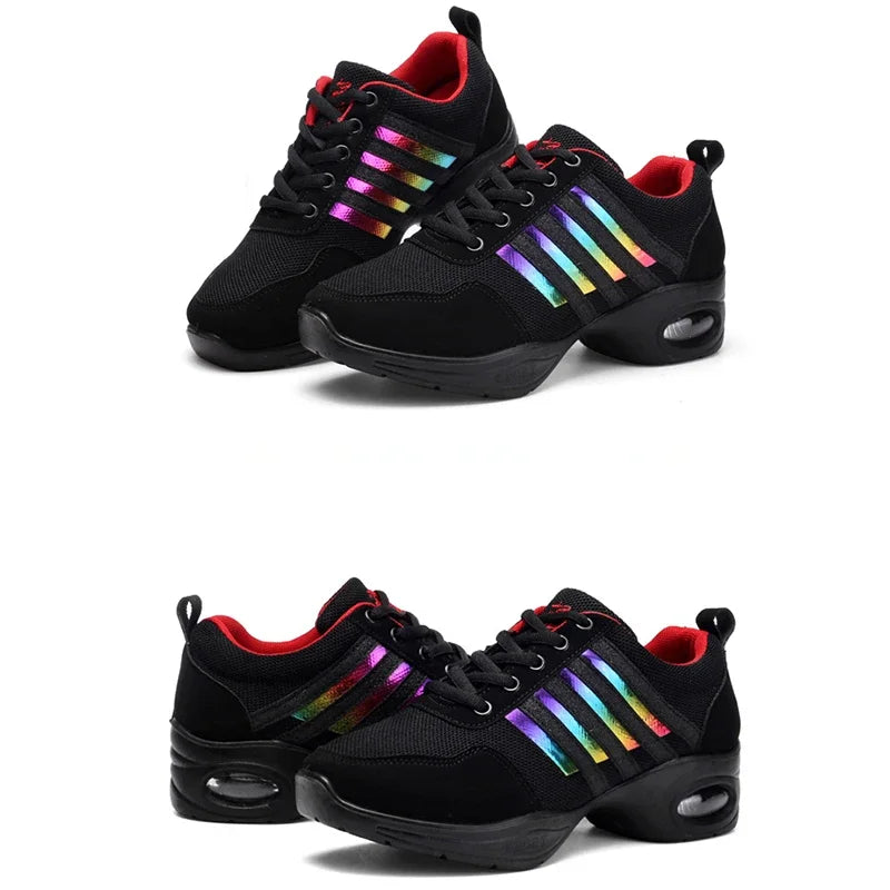 Dance Sneakers for Woman Jazz Shoes Mesh Modern Outsole Dance Sneakers Breathable Lightweight Dancing Fitness Shoes for Women