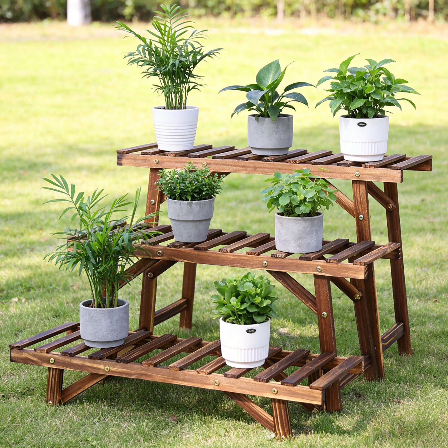 NONE Pflanzenständer Holz 3-Stufig 70x25x12,5 cm Belastbarkeit 15 kg