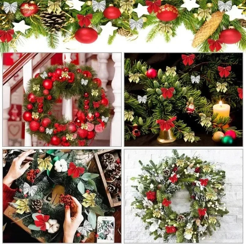 Choice 240/12PCS Mini Schleifen Anhänger Rot Gold - Größe 4 cm Kunststoff