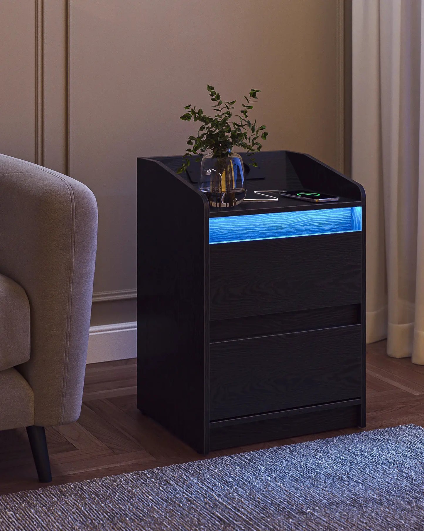 Nachttisch mit 2 Schubladen, Beistelltisch, stilvoll und vielseitig, ideal für Wohnzimmer und Schlafzimmer