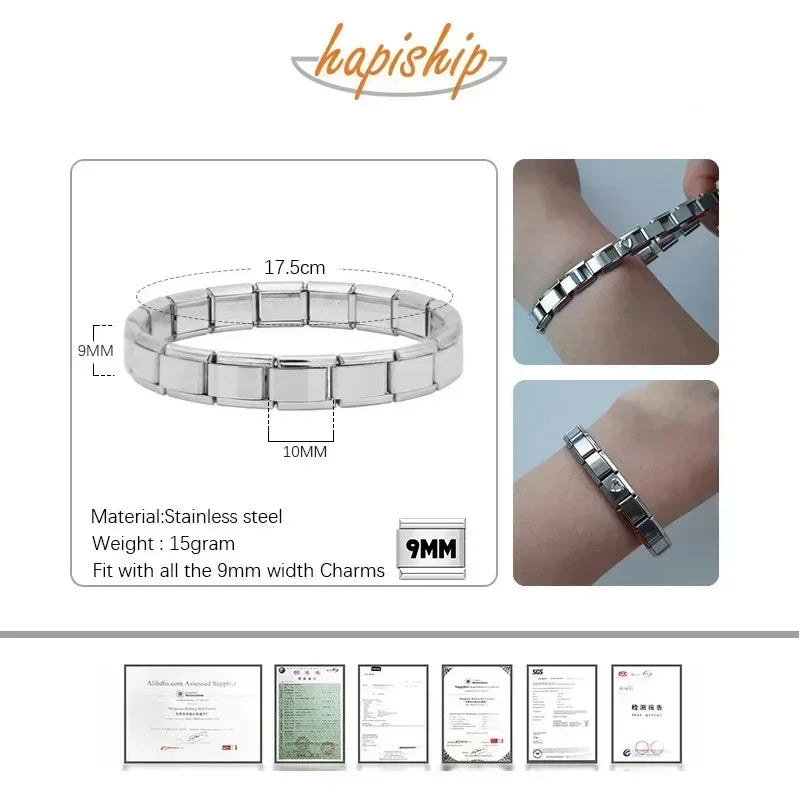 Hapiship Neue Damen Schmuck 9mm Breite Italienisch Elastisch Anhänger Armband Mode Edelstahl Armreif ST-