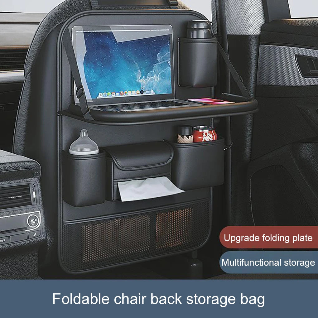 Car Seat Back Organizer PU Leather All in One Car Seat Back Storage Bag with Foldable Table Tray  Tissue Holder Anti Kick Pad