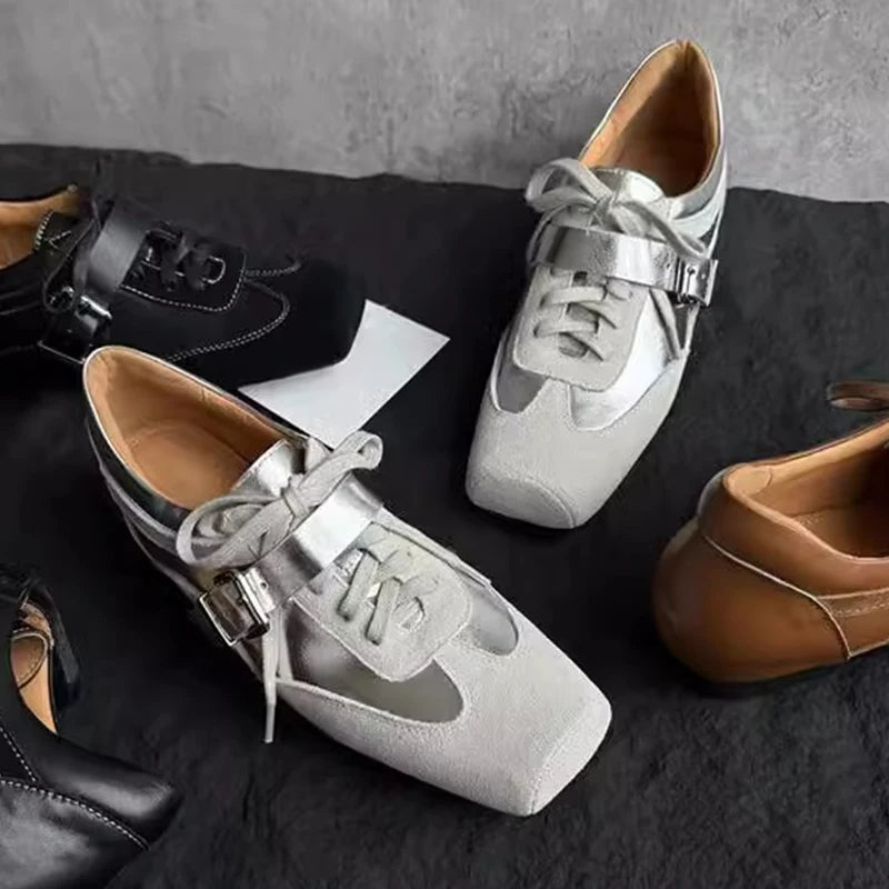 Flats Women's Sneakers Square Toe Casual Sports Shoes Brand Designer 2025 Fashion Loafers Summer Shoes New Zapatillas De Mujer