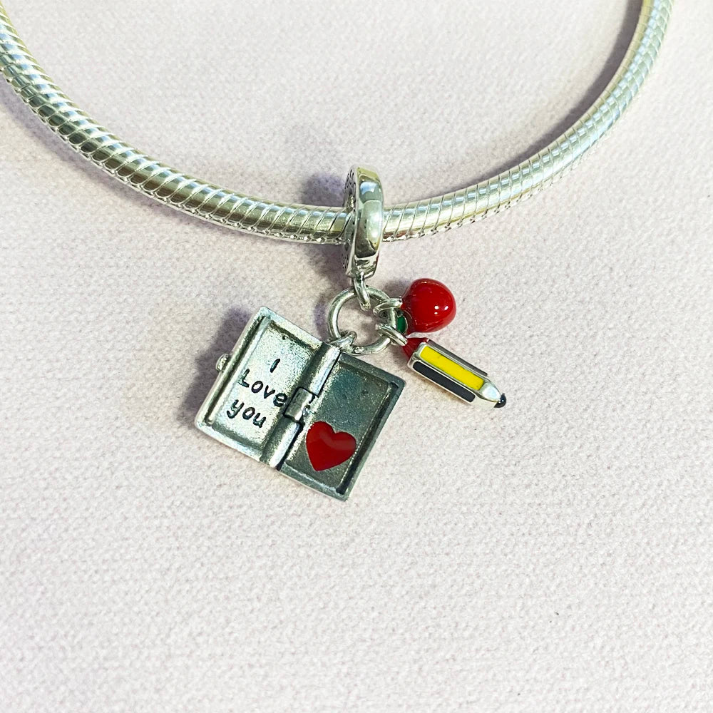 Neue 925 Silber Lernhilfe Schultasche Uhranhänger Charms Beads Fit Original Pandora Armband DIY Schmuck Für Frauen 2024