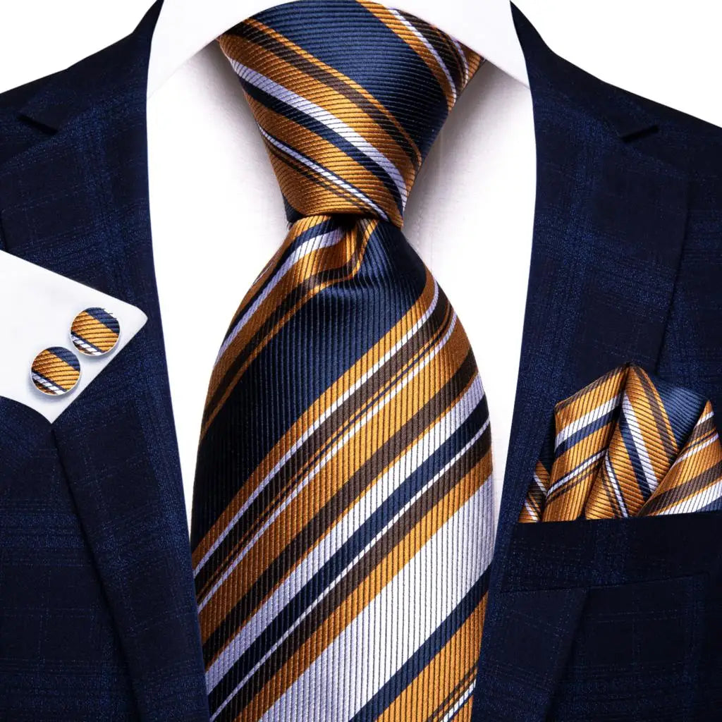 Hi-Tie Seiden-Herren-Krawatten-Set Blumenmuster Gelb Gold Krawatten und Taschentücher Manschettenknöpfe-Set Herren-Hochzeits-Party-Anzug-Mode-Halskrawatte C-3053