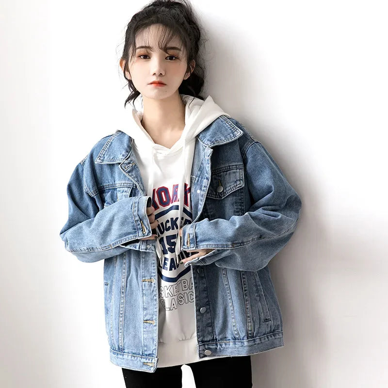 Denim Woman Jacket Winter 2024 Oversize Jean Jacket Long Sleeve Turn-down Collar Female Outerwear Fall Loose Korean Fashion