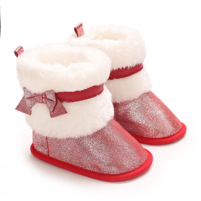 Baby-Schneestiefel für Mädchen, 2025, Winter, neue Baby-Baumwollschuhe, Mädchenmode, glänzende kurze Stiefel mit dicken Samt-Baumwollstiefeln