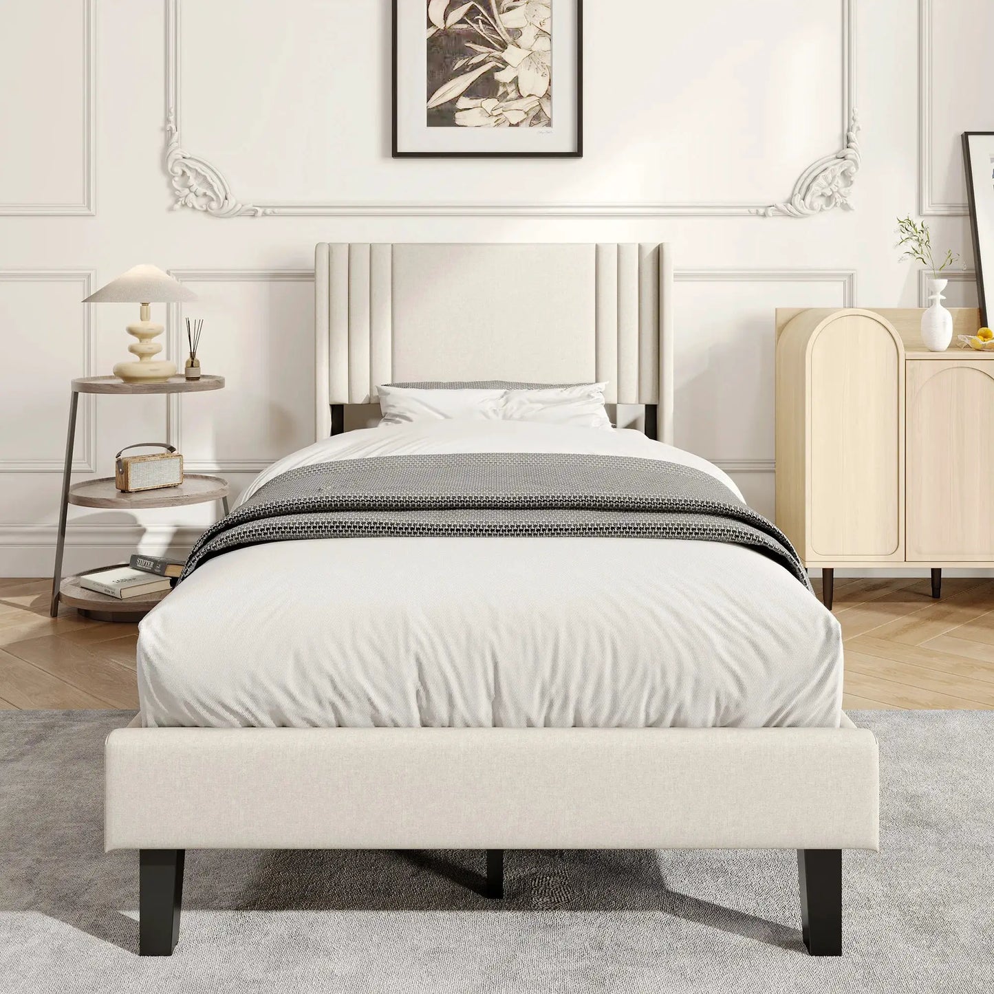 Polsterbett 90x200cm Mit Verstärktem Lattenrost Gepolstertem Kopfteil