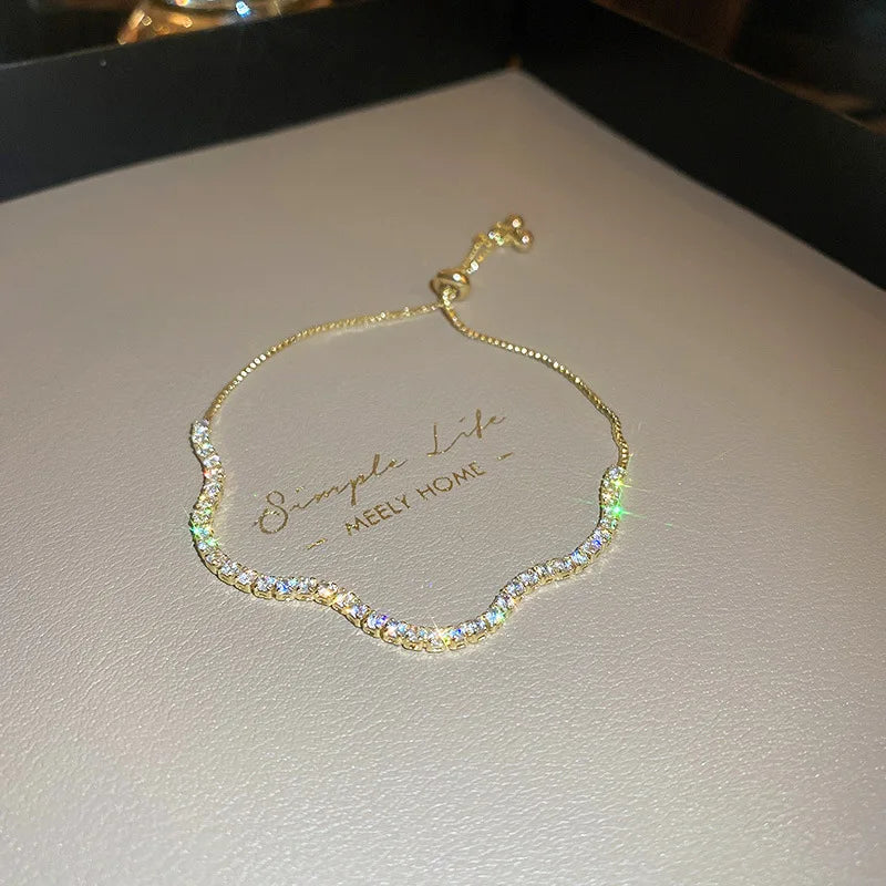 Wellen Geometrie Verstellbar Armband Bangle Luxus Mode Strass Kristall Armbänder Frauen Hochzeit Handgelenkband Schmuck