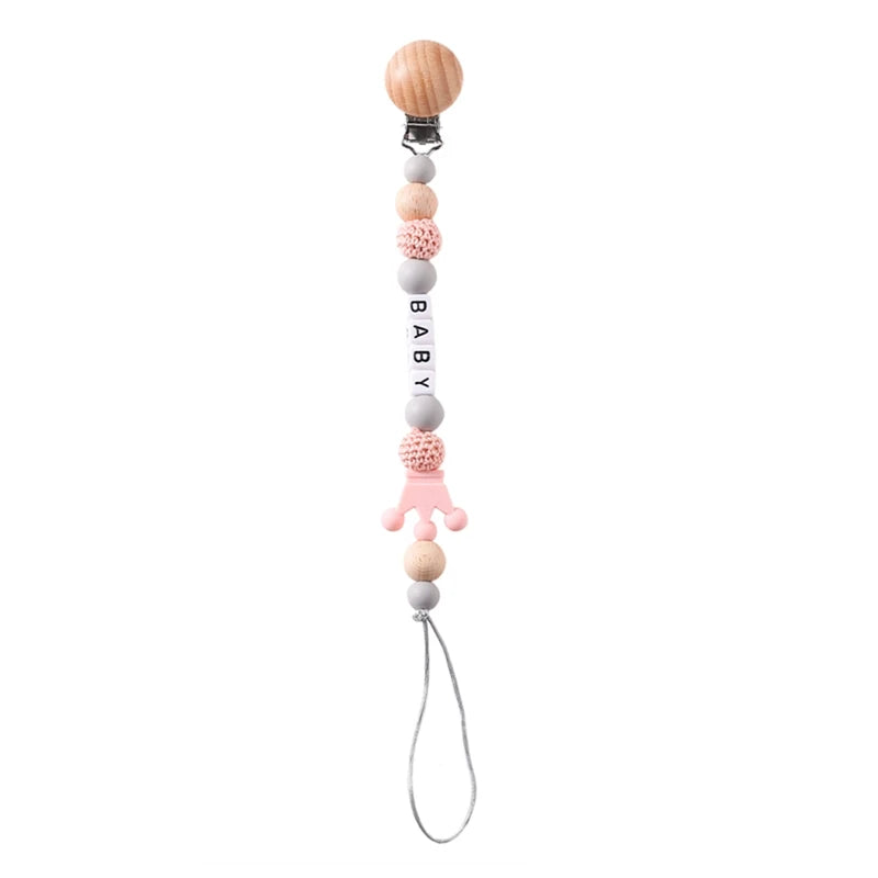 Baby Pacifier Chain Star Customizable Beads Wooden Pacifier Clips BPA Free Handmade Holder Chain Infant Nursing Teether Chain