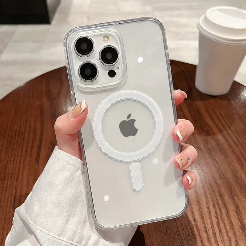 iPhone-Hülle 2025: Magnetic Transparent Wireless Charge Case For iPhone 11 12 13 14 15 16 Pro Max Plus Mini X 7 8 Shockproof PC Cover Collection