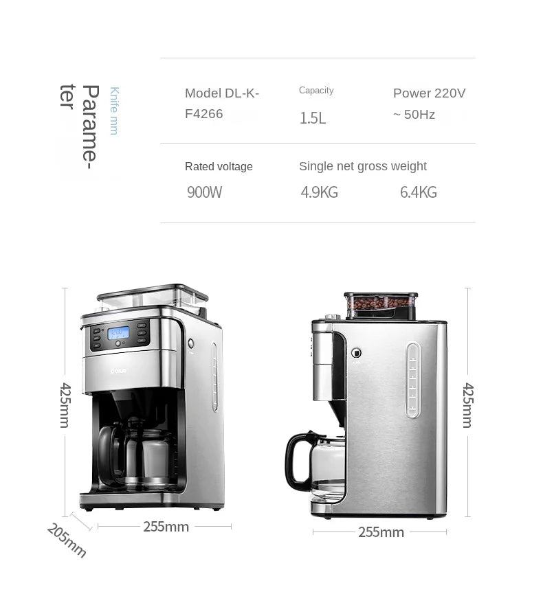 Italian American Automatic Coffee Machine Household Coffee Machine 20bar Extraction Concentration Optional Automatic Grinding