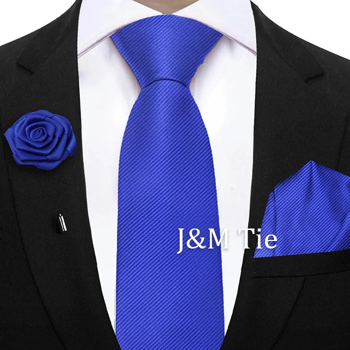 Simplicity Mens Ties Solid NeckTie Pocket Square Floral Brooch Set Men's Wedding Tie Suit Accessories Fit Group Holiday Party