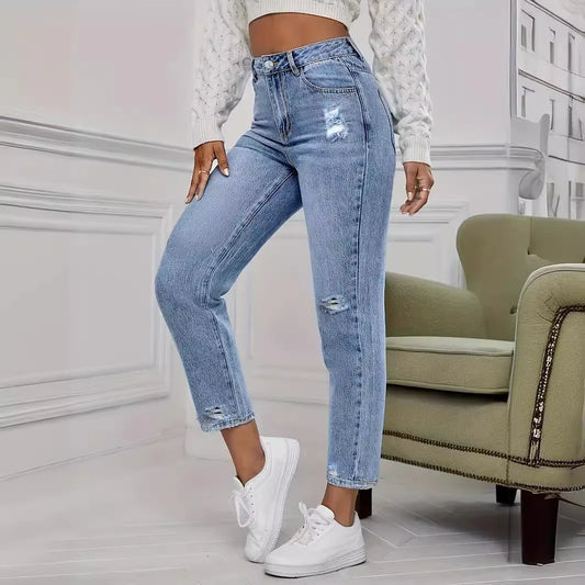 Damen Jeans 2025 - Japan South Korea Casual Washed Ripped Spring Summer Fashion Straight
