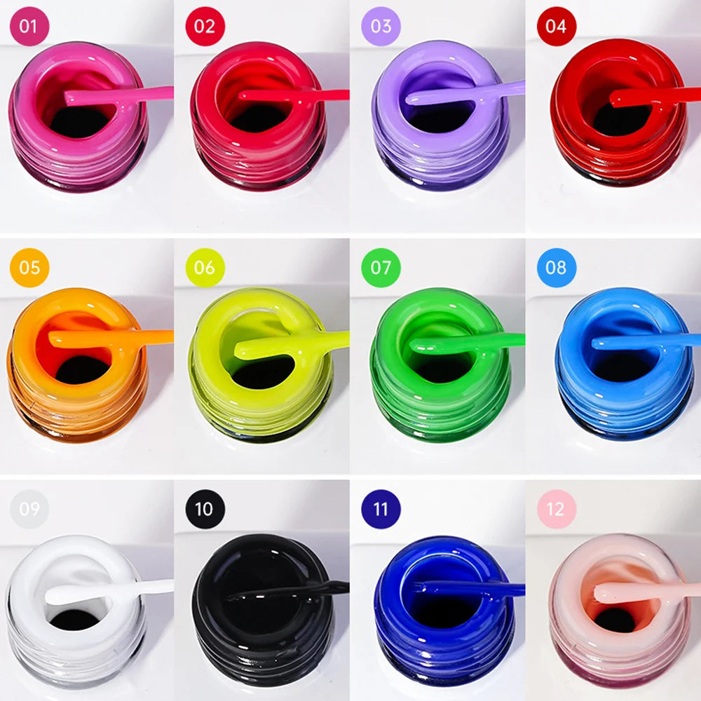 Neon Gel Nail Set Gel Pull Liner Glitter Nail Polish Kit UV/LED Fluorescent Color Gel DIY Manicure Painting Gel Nail Art Brushed