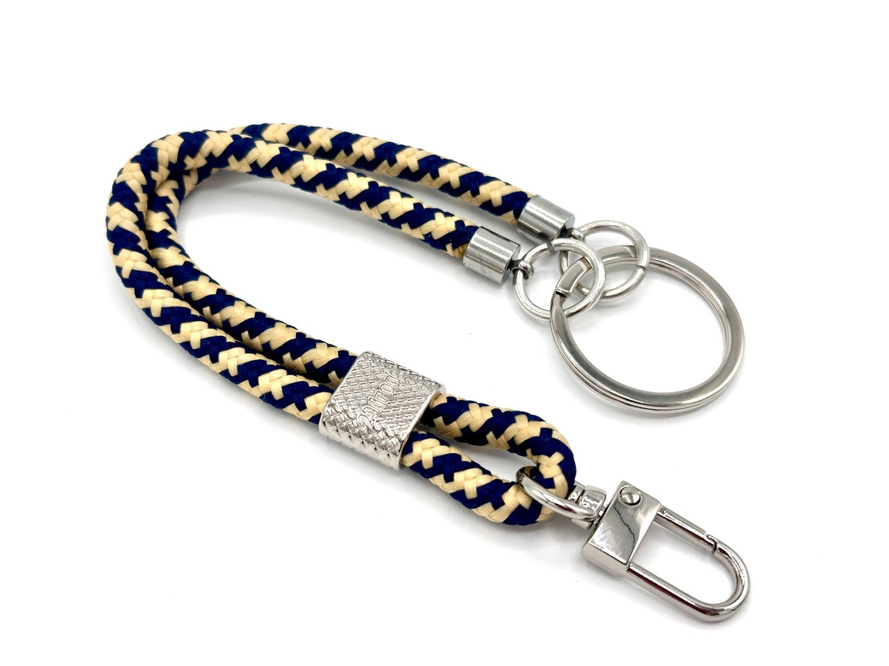 Schlüsselanhänger mit Karabiner Blau/Beige