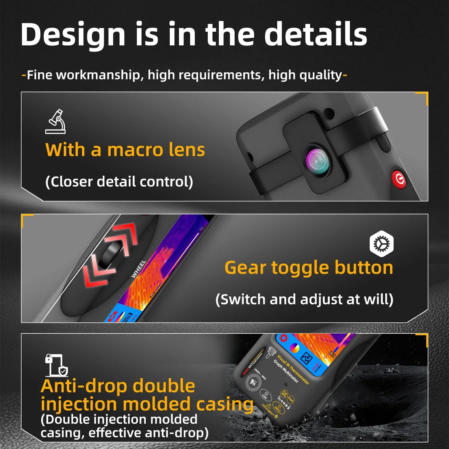 Cameră de termoviziune 2025: BSIDE SH7 320*320 Cameră de termoviziune 20000 de numărări - Multimetru digital cu ecran tactil 2 în 1 Cameră IR Reparații lentile macro Colecție PCB