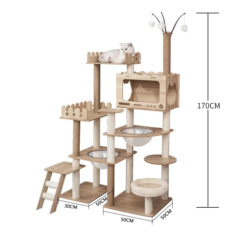Großer Holz Katzenbaum Mit Raum Pod Multi-Level Katzen Turm & Kratzbäume Langlebig Katzen Möbel Für Indoor Katzen Katzen Spielzeug