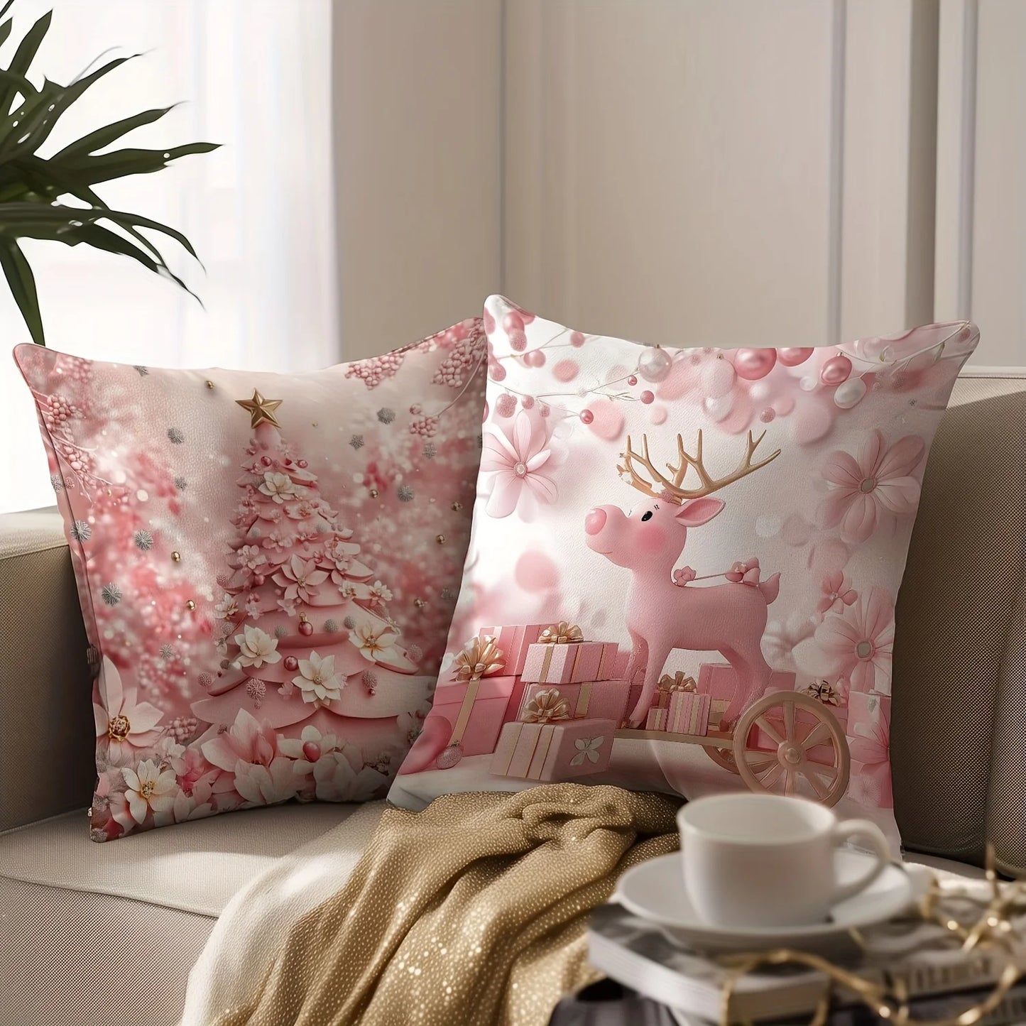 Machine Washable Christmas Pillow Covers with Zippers - Modern Style Decorative Pillowcases (18 Inches)