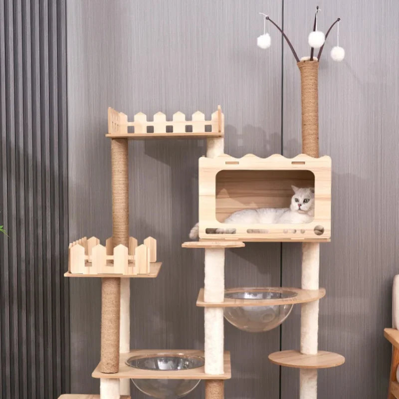 Großer Holz Katzenbaum Mit Raum Pod Multi-Level Katzen Turm & Kratzbäume Langlebig Katzen Möbel Für Indoor Katzen Katzen Spielzeug
