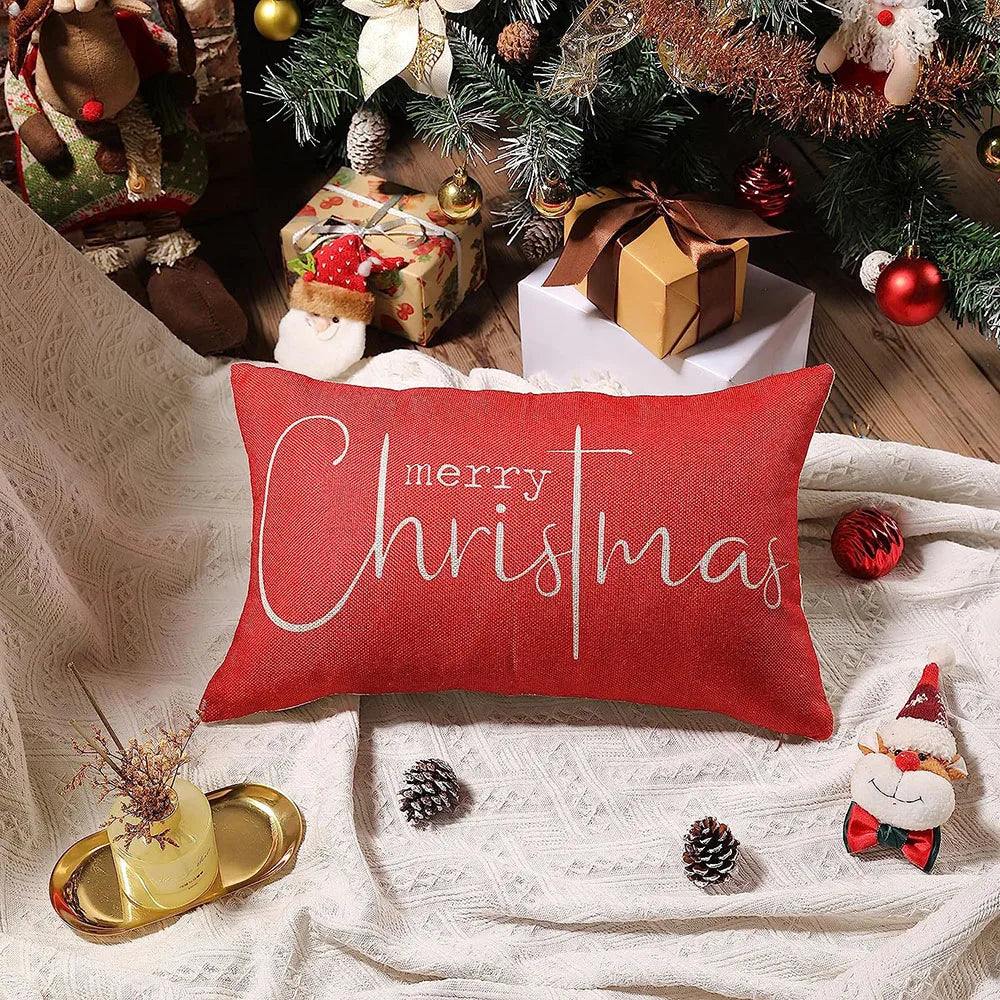 Merry Christmas Decorative Pillow Cover 30x50cm Linen Throw Pillowcase Christmas Decorations Home Decor Bedroom Cushion Cover