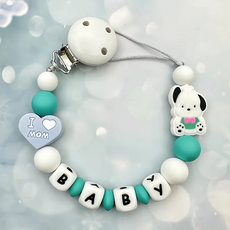 Personalisierte Schnullerkette mit Namen - Englische Buchstaben Baby Silikon Clips - Ketten Halter Beißring Anhänger Baby Geschenke