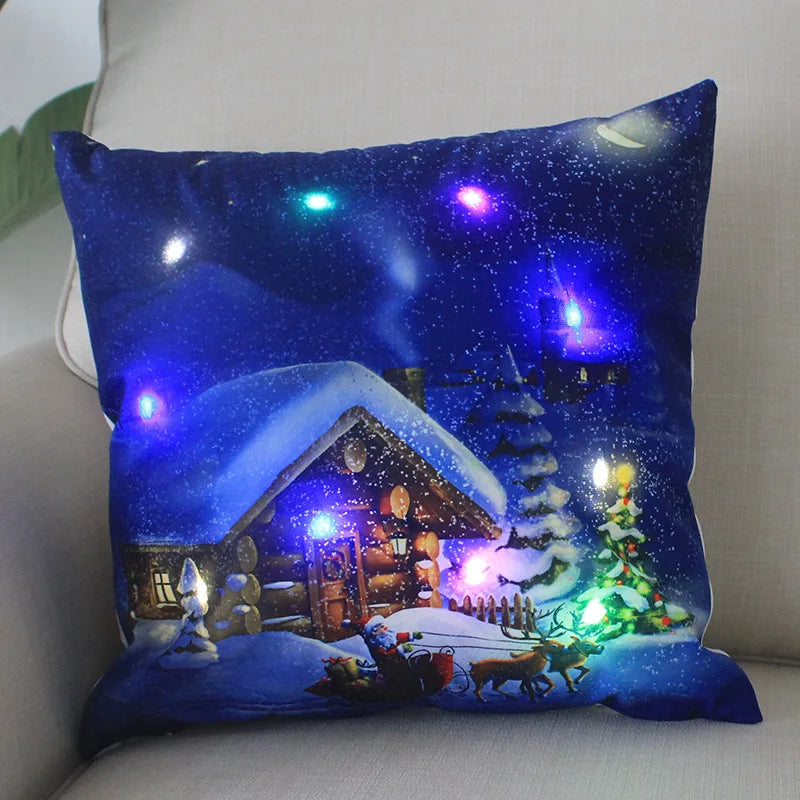 Cartoon Christmas Pillow Covers 18x18 inch LED Xmas Throw Pillows with Lights Christmas Decoration for Home Xmas Decor Kids Room
