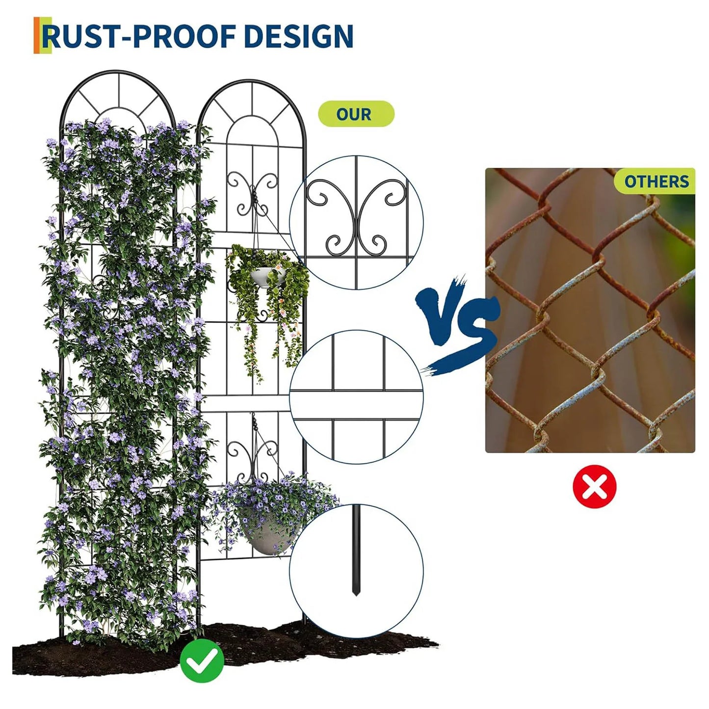 GartenPro Spalier Schmiedeeisen 140 cm x 30 cm Erdspieße