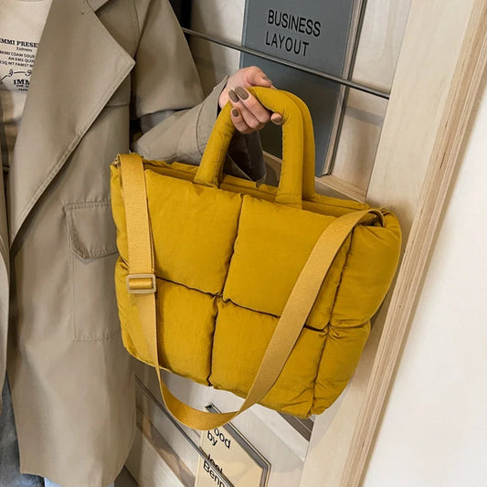 Women Soft Crossbody Bags Large Capacity Puffer Satchel Bags Solid Color Fashion Messenger Bags Adjustable Strap Chic Hobo Bag