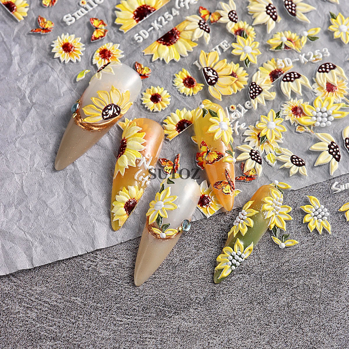 GL5D-K256 5D Sonnenblumen Nagelsticker - Herbstdesign Prägung